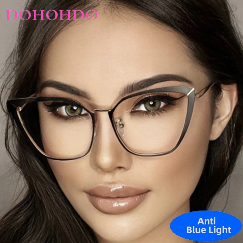 

Luxury Trendy Brand Designer Metal Cat Eye Blue Light Blocking Glasses Optical Glasses Men Women Computer Glasses For Reading