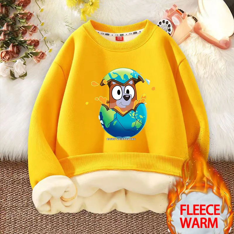 Blueys Toddler Girl Boys Sweatshirt Cartoon Crewneck Pullover Thickening Tshirt Kid Winter Long Sleeve Top Cartoon Clothes Gift