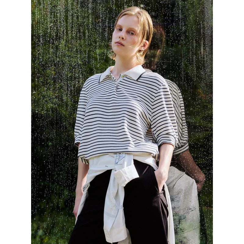 

Повседневная женская футболка в полоску с коротким рукавом, осенне-весенняя, классическая, для работы и отдыха