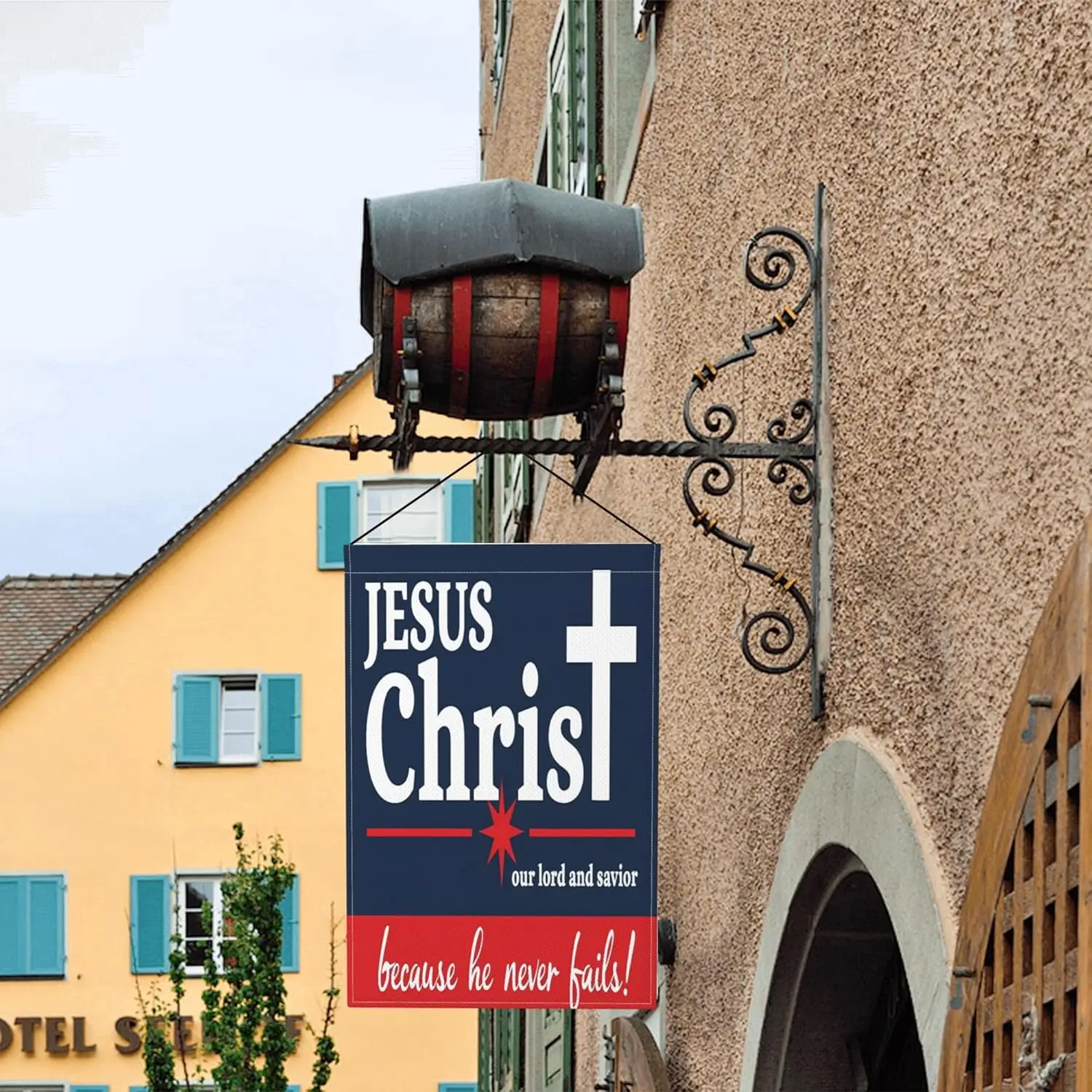 12 "x 18" يسوع المسيح ربنا والمخلص العلم المسيحي الصليب حديقة أعلام مزدوجة الوجهين الخيش ساحة علامات الديكور JHH