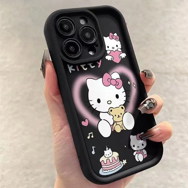 Sanrio Hello Kitty Cartoon Phone Case Kawaii IPhone 16 Cute iPhone 15 Pro Max Case Anti-Fall Love KT Cat Girls Gift