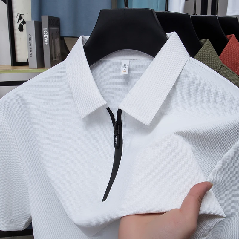 

Summer Men's New Short Sleeve Lapel Polo Business Casual Comfortable Fashion Breathable Solid Color Cool Zipper Design T-shirt