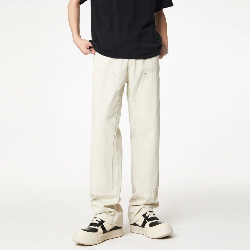 

Мужские брюки-карго длиной до пола, повседневные однотонные брюки с обычными карманами и пуговицами, прямые брюки с высокой талией, осень-зима 202, новинка