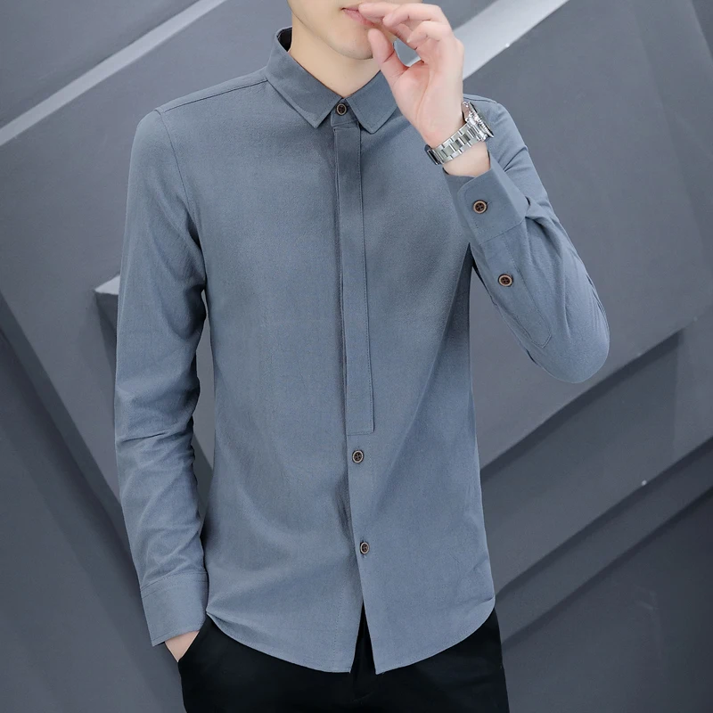 

Men's Slim Fit Long Sve Cotton irt Casual Busin Casual Sle Faionable Spring Autumn Pure Color irt Youthful