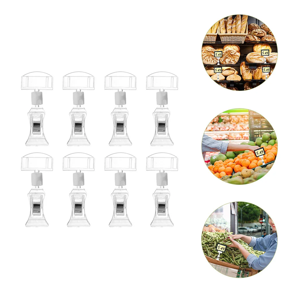 Prático Sign Titulares para Mercadoria, Display Clamp, Clipe de Rack, Ajustável, Clip-on, Roupas, Abs, Clear, 8 Pcs