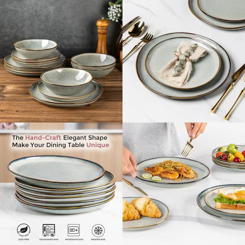 

"Durable Handcrafted Reactive Glaze Stoneware Dinnerware Set - Resistant to Chips and Cracks, Dishwasher Safe"