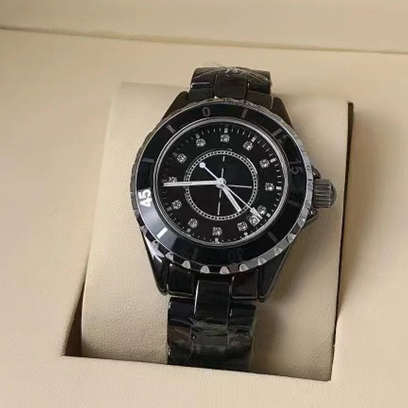 2025 Лидирующий люксовый бренд, керамические часы для женщин, бриллиантовый календарь, циферблат, 33 мм, 38 мм, женские модные кварцевые часы