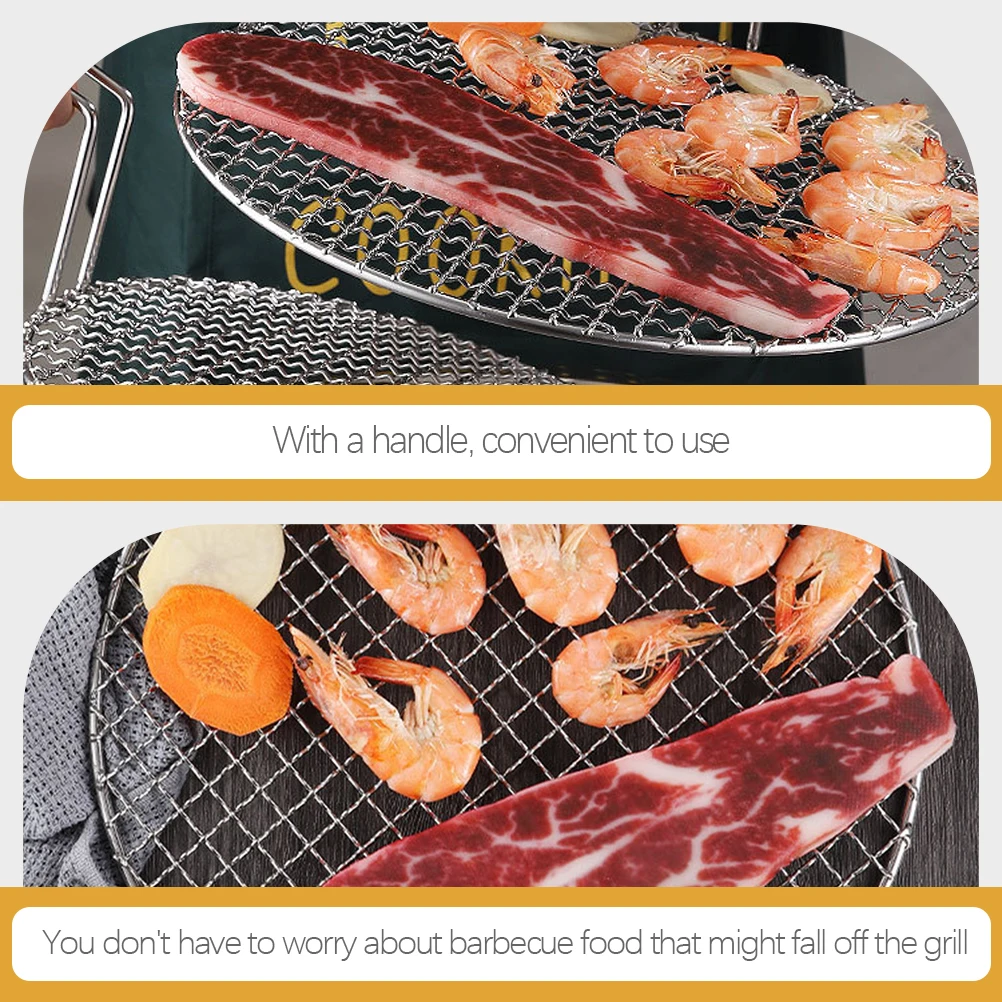 

Barbecue Grill Baking Net with Handle Korean Bbq Outdoor Screens Silver Stainless Steel