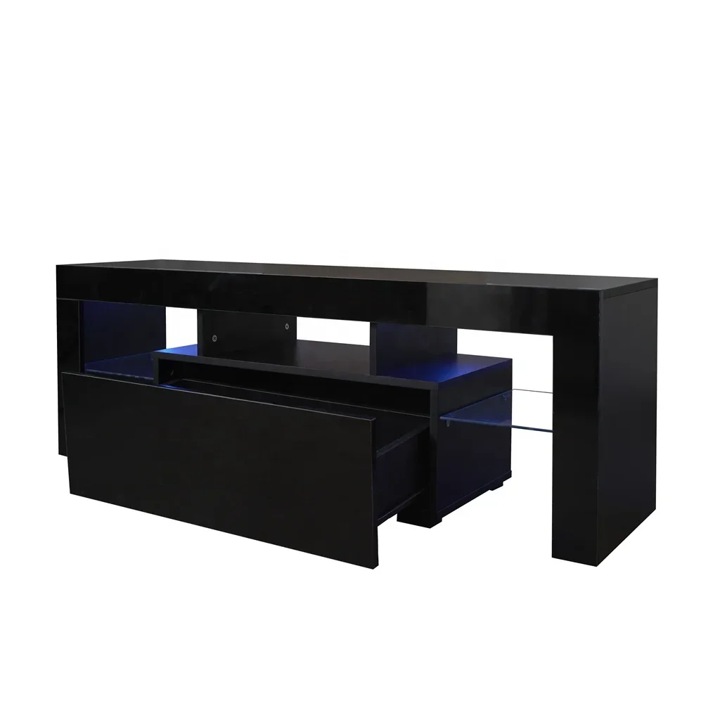 

#Black TV Stand with LED RGB Lights,Flat Screen TV Cabinet, Gaming Consoles - in Lounge Room