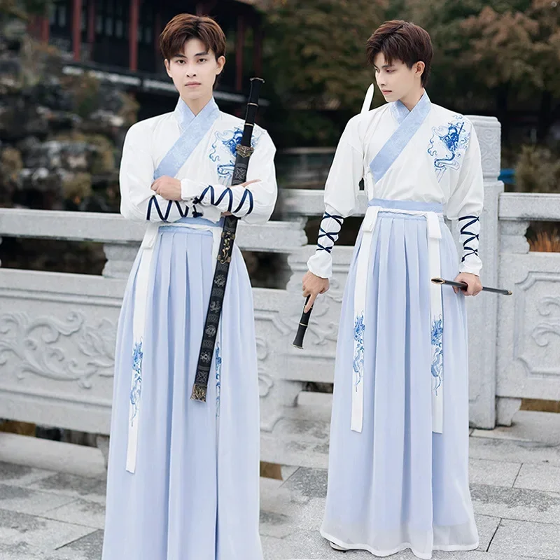 

Chinese Tang Dynasty Ancient Costumes Hanfu Dress Couple Dance Classical Swordsman Clothing Han Dynasty Folk Dress Cosplay