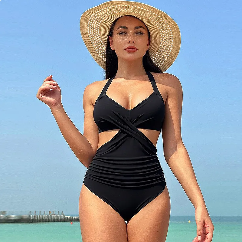 

2026 Cross Push Up Brazilian Plus Size Halter Thong Bikini Set Wholesale Summer Beach Swimwear