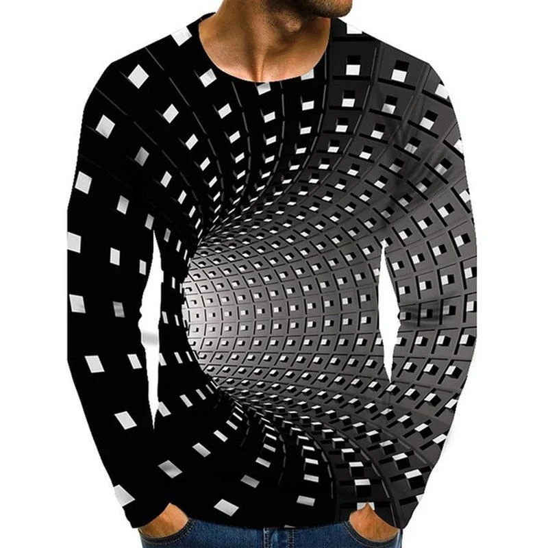 Graphic Optical Illusion 3D Printed Long Sleeve T Shirt Men Women Clothes O Neck Casual Comfortable Top Streetwear Loose Tshirt