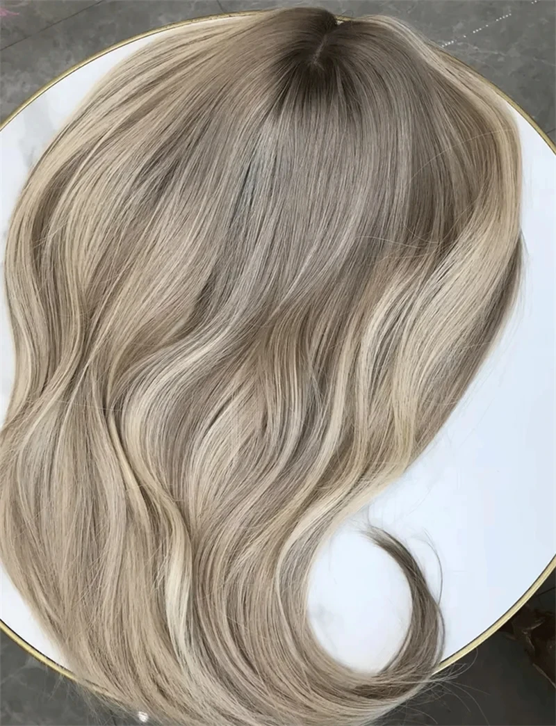 Glueless Wigs Short Bob Wig Natural Wave Synthetic Wig Ombre Ash Blonde Color Lace Front Wigs for Women Cosplay Daily Use Party
