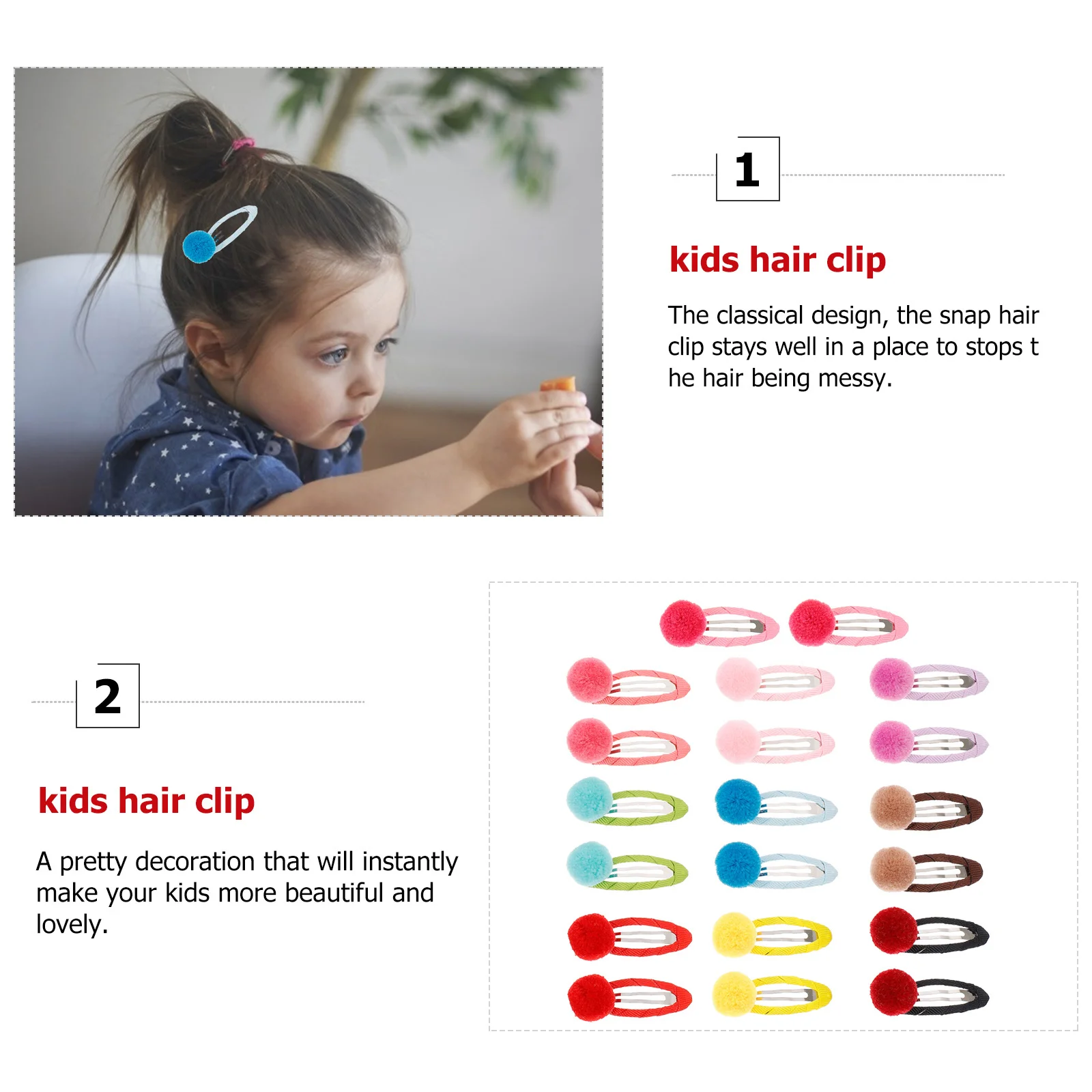 

20Pcs Children Clips Print Snap Hair Accessories for Toddlers Girls Assorted Colors Safe Fabric Covered Kids