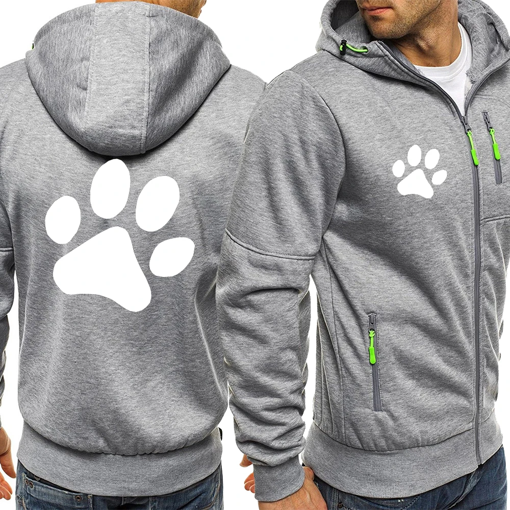 Kawaii Cartoon Dog Paw Print Zipper Hoodie For Men Fashion Oversized Hoody Personality Street Sportswears Hip Hop Tracksuit Coat