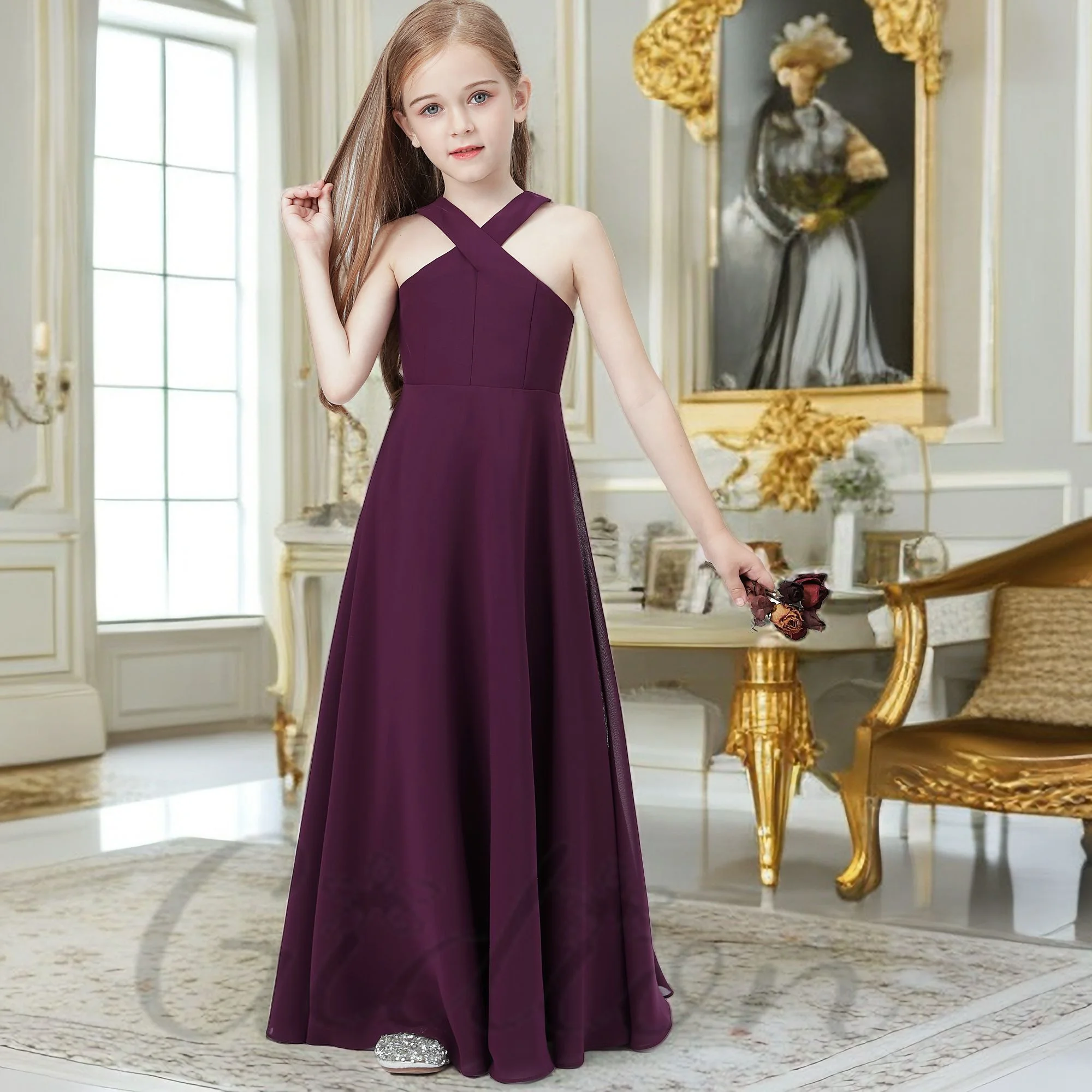 Junior Bridesmaid Dress For Children Wedding Festiviy Celebration Pageant Ball-Gown Birthday Evening Party Banquet Event Prom