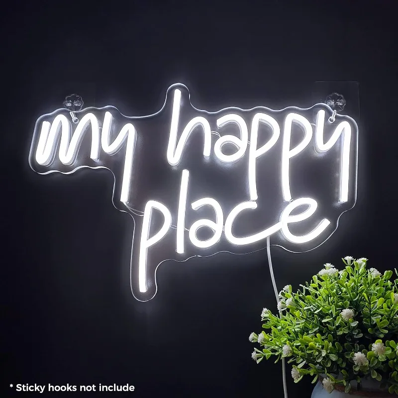 My Happy Place Neon Light LED Neon Sign Wall Decor for Game Room Bedroom Home Bar Man Cave Bar Decoration Light Up Neon Signs