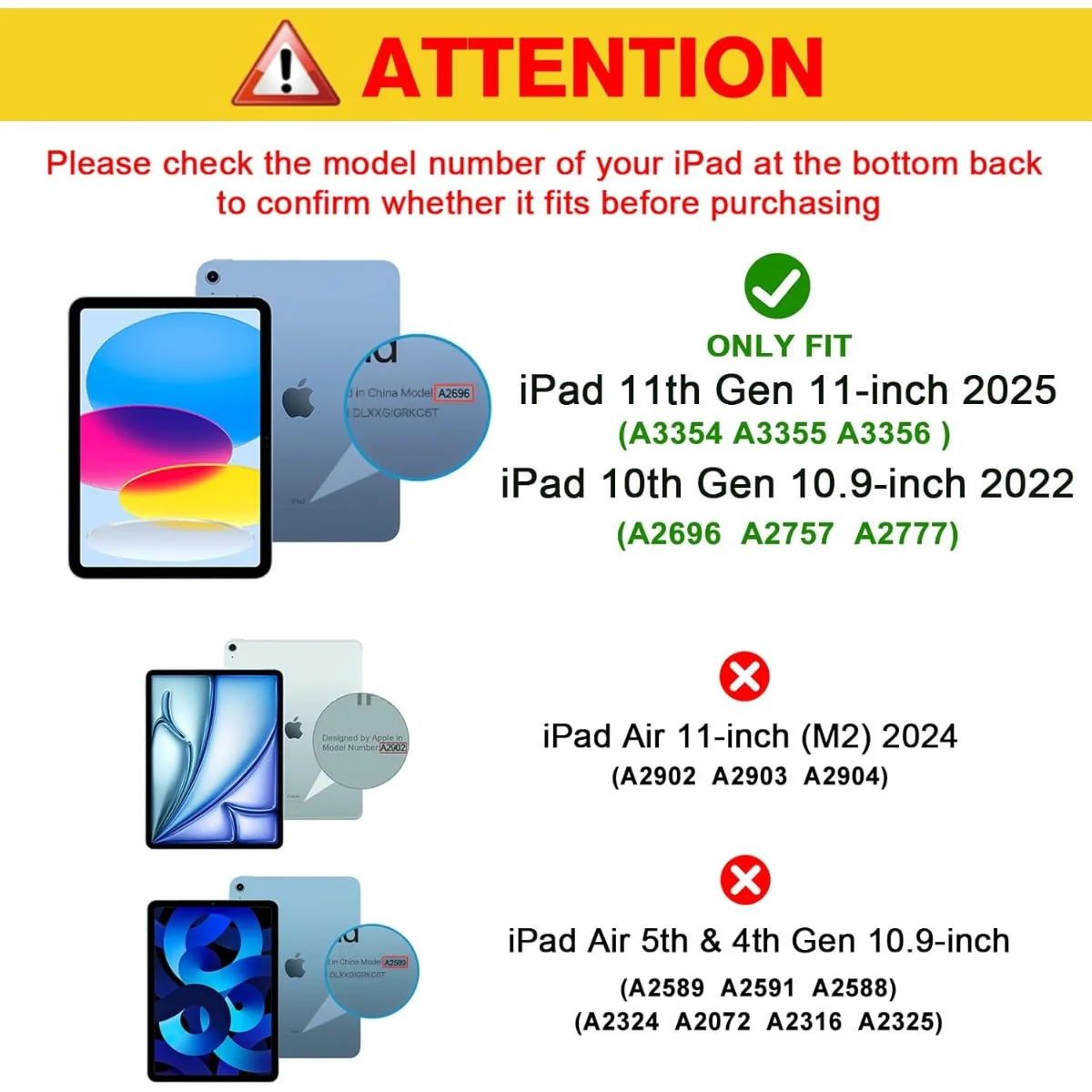 아이패드 A16 2025 11세대/10세대 2022년형 (11인치/10.9인치)용 프로 케이스 2팩 스크린 보호 필름, 강화유리 필름 가드 - 투명