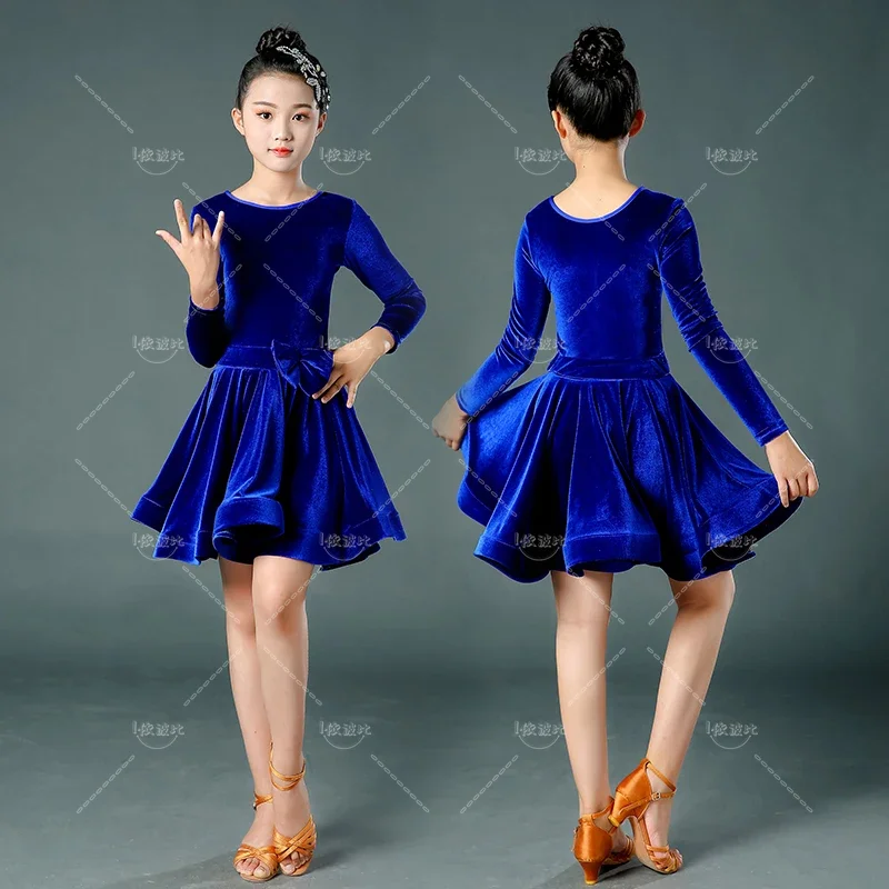 Children's New Latin Dance Dress, Long Sleeved Girl Stage Performance Competition Training Dress