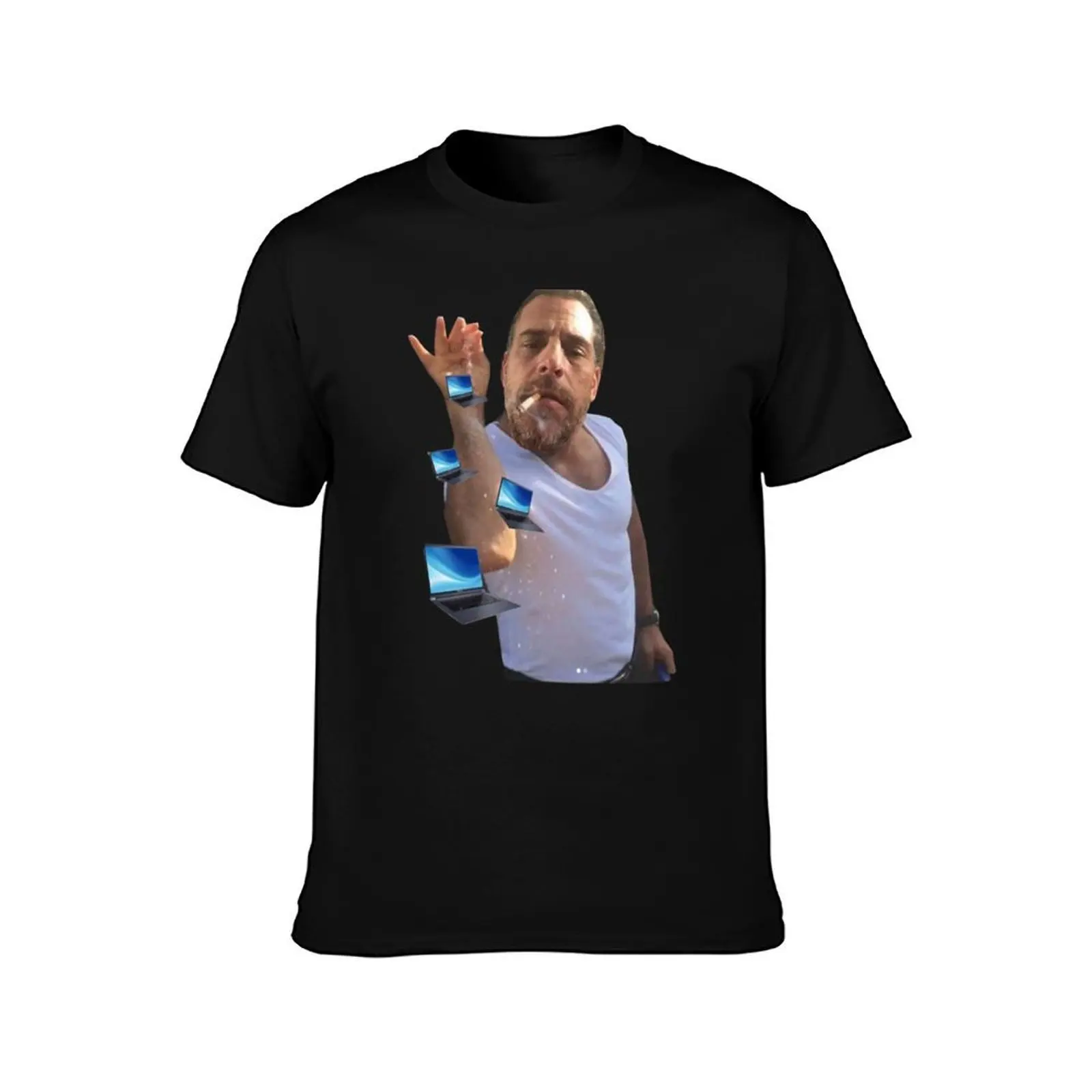 Hunter Biden Laptop T-Shirt, Summer Casual Cotton Tee, Oversized Streetwear Tops, Vintage Graphic Print, Loose Fit Short Sleeve