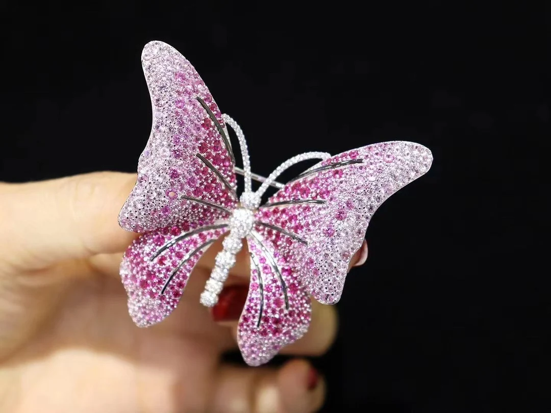 925 Silver 5A Zirconia Brooches For Women  Pink Color  Beauty Butterfly Party Office Brooch Pin Gifts