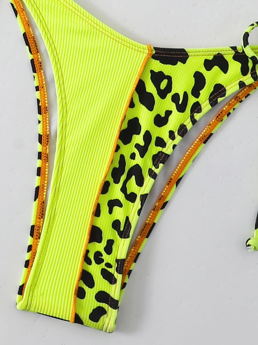 Biquíni leopardo halter triângulo feminino maiô manga longa, roupa de banho sexy, roupa de banho feminina, moda praia de natação 2021