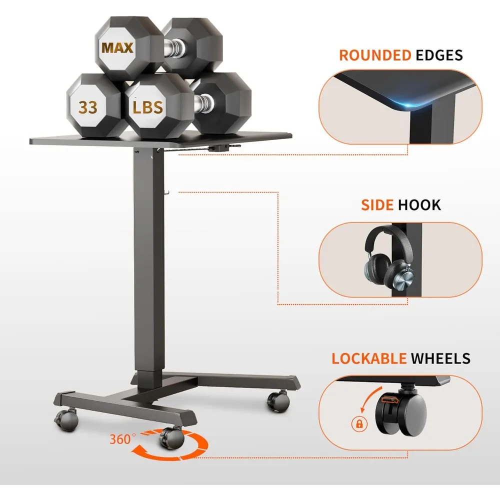 Мобильный стоячий стол на колесиках 25,6 x 17,7 дюйма, портативный стол для ноутбука с колесами, небольшой стол с регулируемой высотой