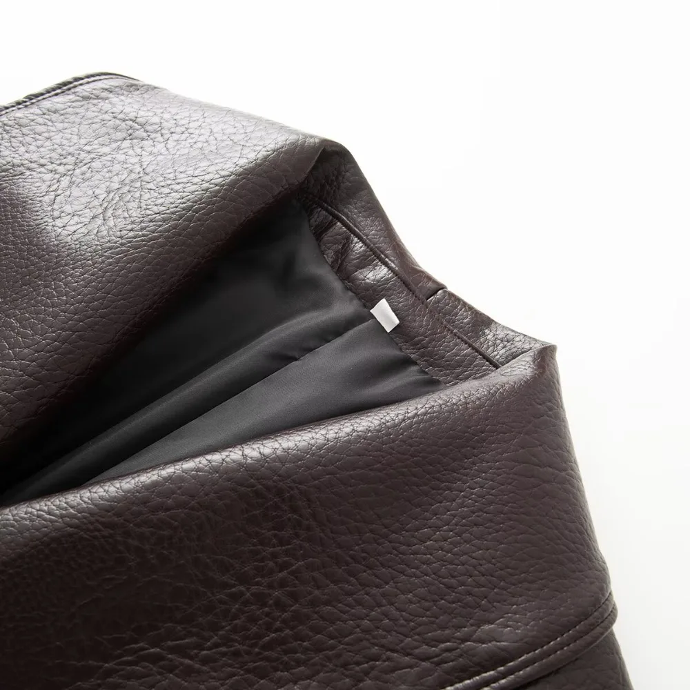 Elegant Fashion Faux Leather Buckle Jackets for Women High Street Lapel Collar Jacket with Belted Wrap Closure and Elastic Cuffs