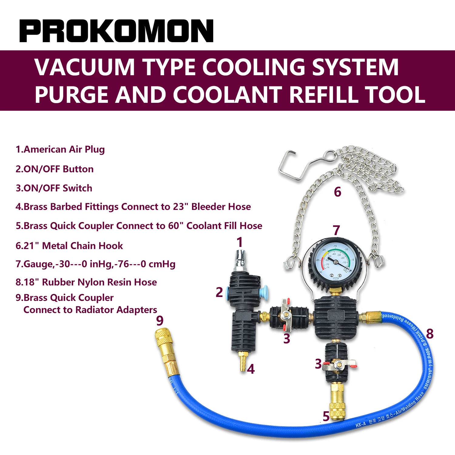 Cooling System Vacuum Purge & Refill Tools Kit For Most Car