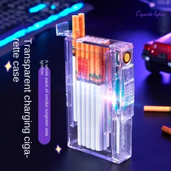 The New Transparent Cigarette Case with Tungsten Cigarette Lighter Automatic Ejection Fine Smoke 20 Sticks Best-selling Lighter