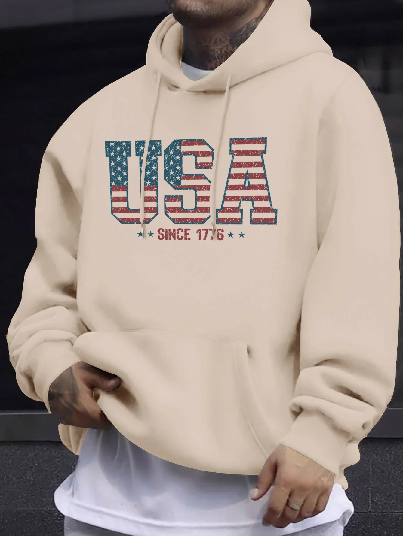 Créatif USA depuis 1776 – Nouveaux sweats polaires imprimés pour homme, décontractés, basiques, chauds, à capuche, pour le sport et la rue