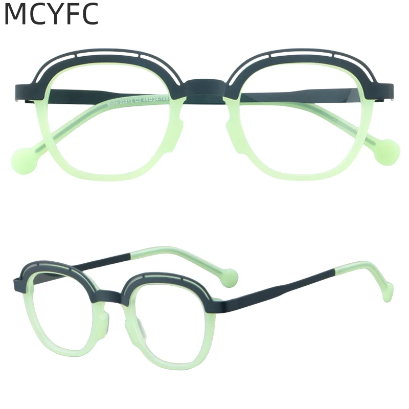 

MCYFC Oval Eyeglasses Frame for Men Acetate+Metal Material Retro Full Rime Glasses Frames for Women Fashion Split Joint Style