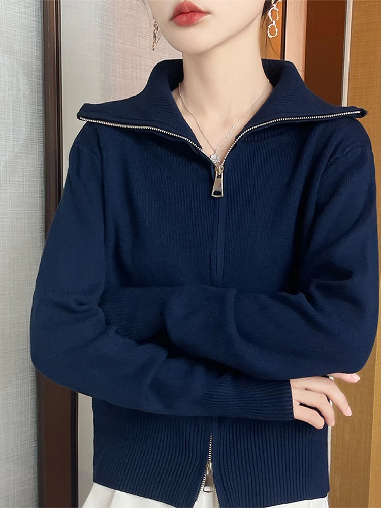 Jaet tricoté en Patchwork pour femmes, coupe ample, tissu doux, Long, fermeture à glissière, Cardigan ouvert, Faion, automne 2025