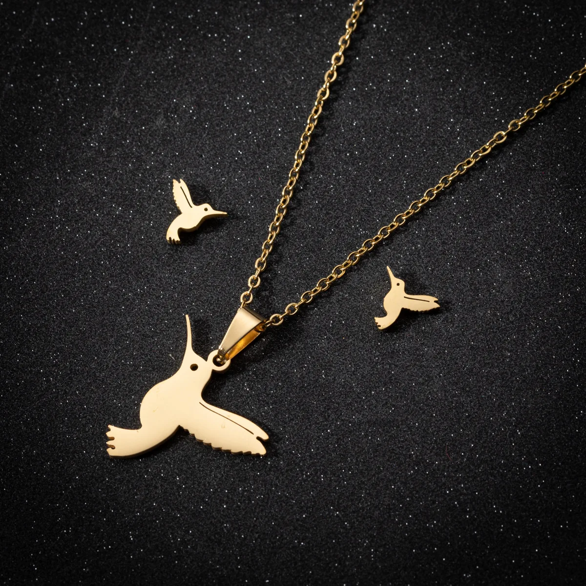 Simple Mini Hummingbird Earring Pendant Necklace Stainless Steel Jewelry Set for Women Kivid Bird Animal Accessories Gifts