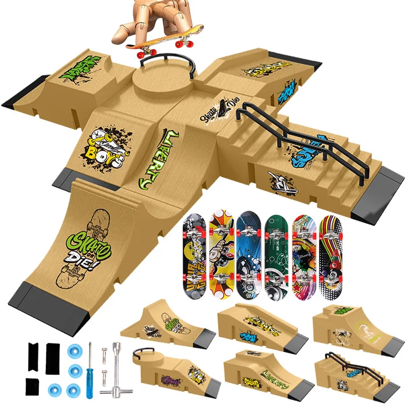 Finger Skateboarding Toy Mini Slope Railing Set Finger Skateboarding Sports Training Park Model Children Adult Fingerboard Game