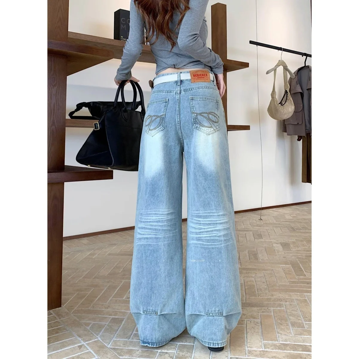 

Женские джинсы-клеш свободного кроя из денима, комфортные, струящиеся, для осеннего сезона, повседневные брюки