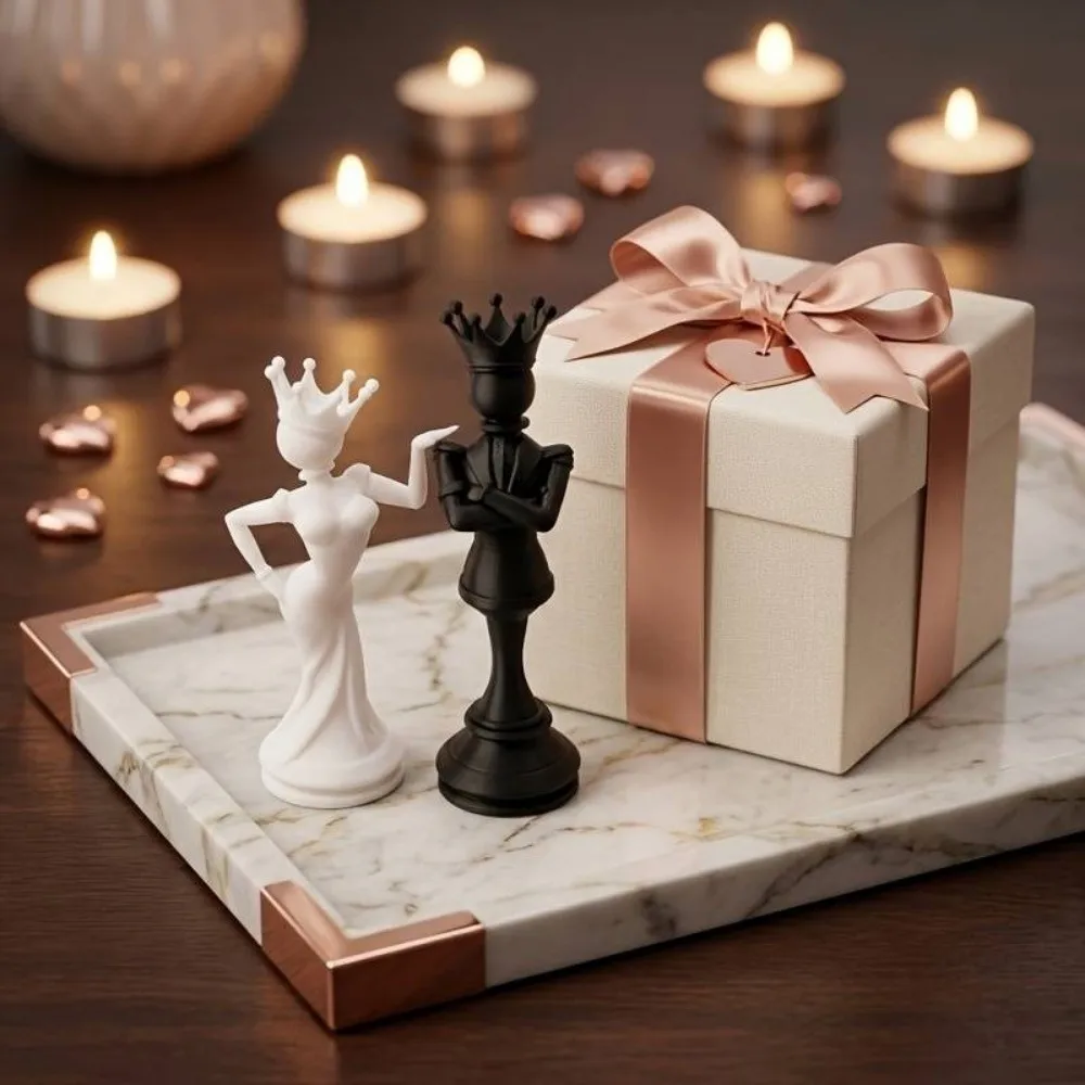 2pcs Funny 3D Printed Chess Couple Statues Creative Decoration Desktop Ornaments Sculpture Persons Figurine Chess Enthusiasts