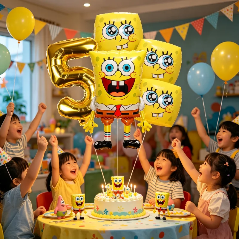 Niedliches SpongeBob Themen-Set Zahlen Kindergeburtstag Party Dekoration Film Ballon Baby Shower Event Dekor