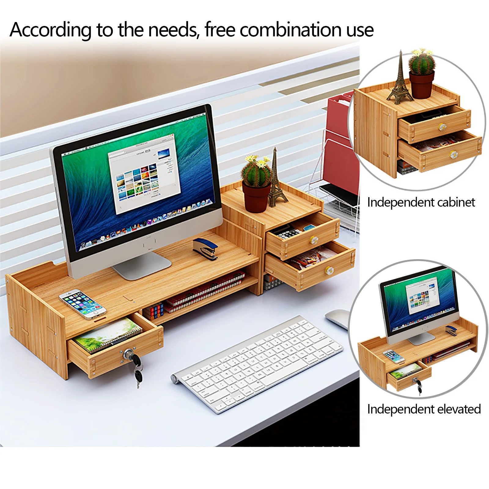 Imagem -06 - Organizador de Mesa de Madeira com Gavetas Material de Escritório Desktop de Computador Mesa