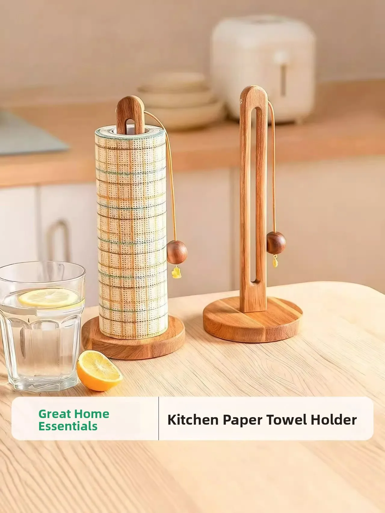 Kitchen Tissue Roll Holder Wooden Vertical Storage Rack No Drilling Required Lazy Cloth Storage Shelf Kitchen Organizer