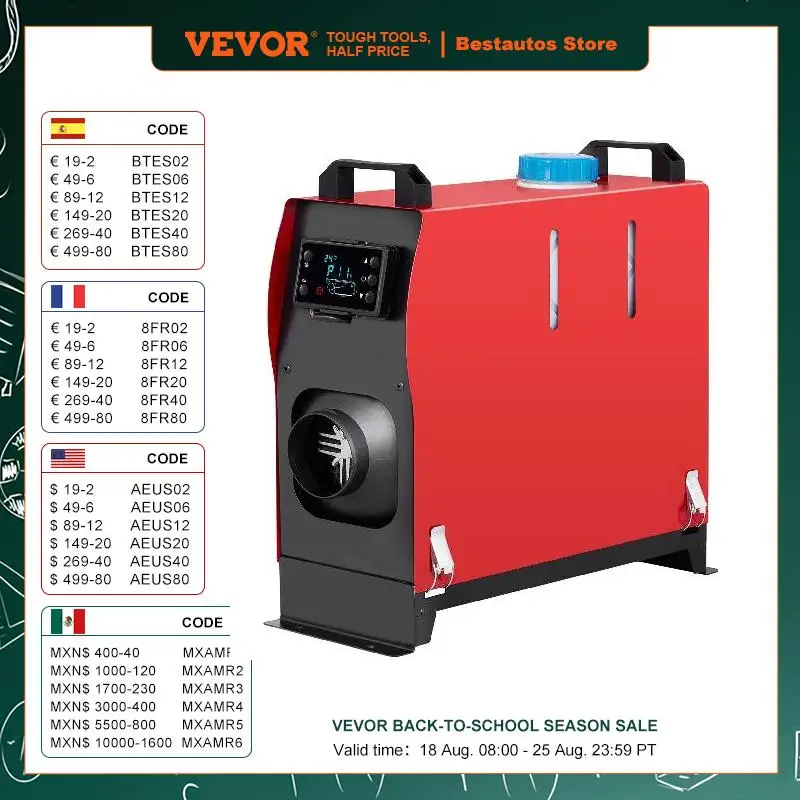 

VEVOR 5KW Diesel Air Heater All in One 12V Diesel Parking Heater Silencer 5000W Diesel Heater Remote Control with LCD Switch