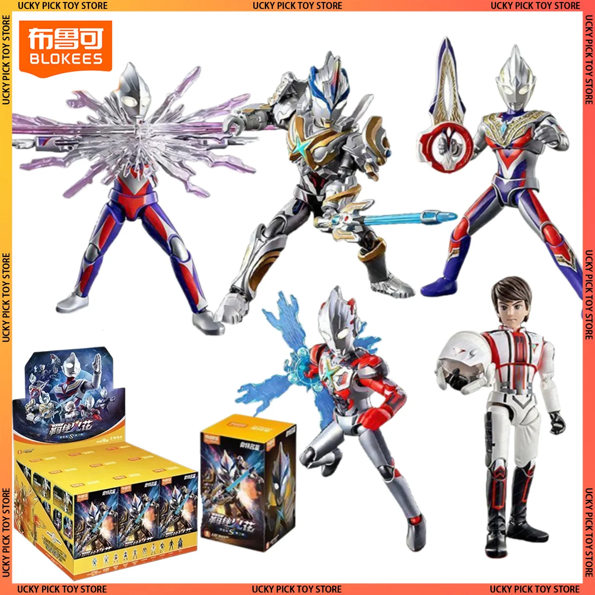 

Original Blokees Hero Ultraman Galaxy Version S Vol.2 Prologue Of Hero Series Blind Box Tiga Figures Collect Assembled Toys Gift