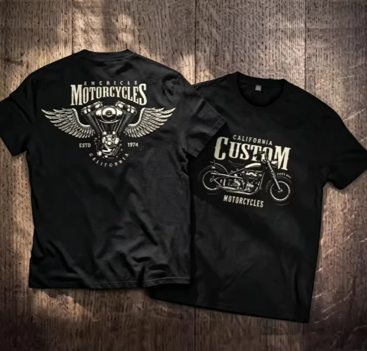 2026 Men's Oversized T Shirt Vintage Motorcycle Wing Engine Graphic Print Short Sleeve Cotton Unisex Tee