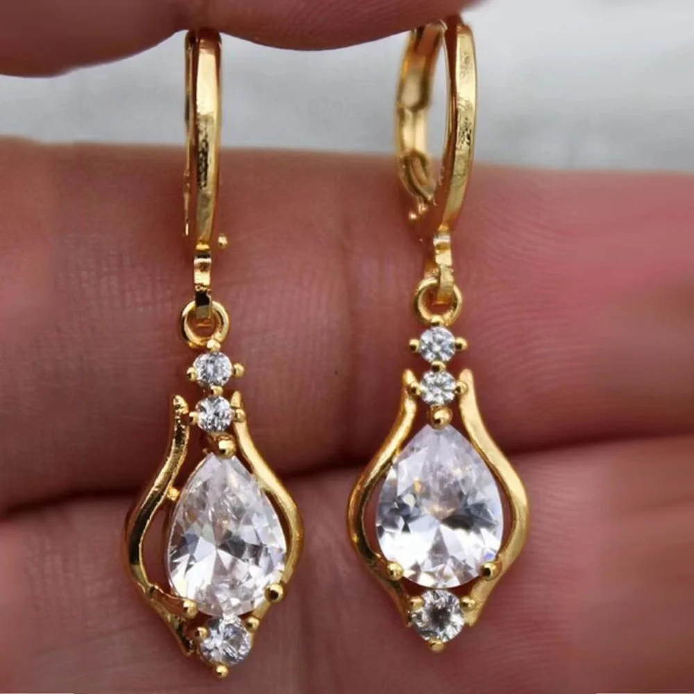 Luxury Temperament Drop-shaped Ntural Gemstone  Popular Jewelry Diamond-set Zircon Dangle Earrings For Women Gift