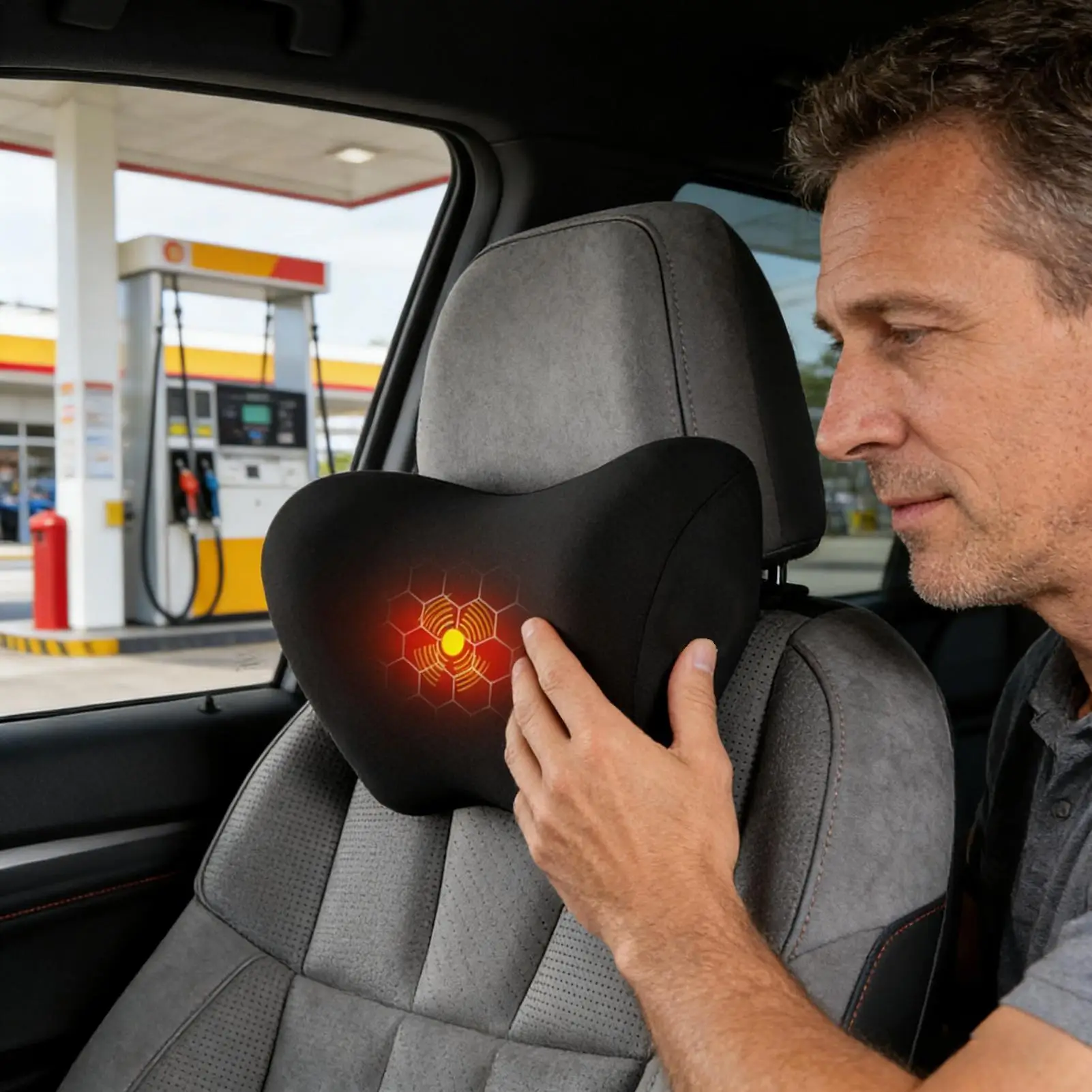 

Electric Massage Heated Headrest Memory Foam Car Headrest USB Powered Car Neck Support Pillow Auto Head Support Cushion