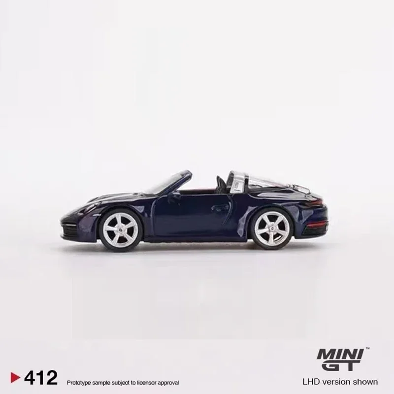 MINI GT Model Car 911 Targa 4S Alloy Die-Cast Vehicle - Gentian Blue Metallic #412 LHD 1:64