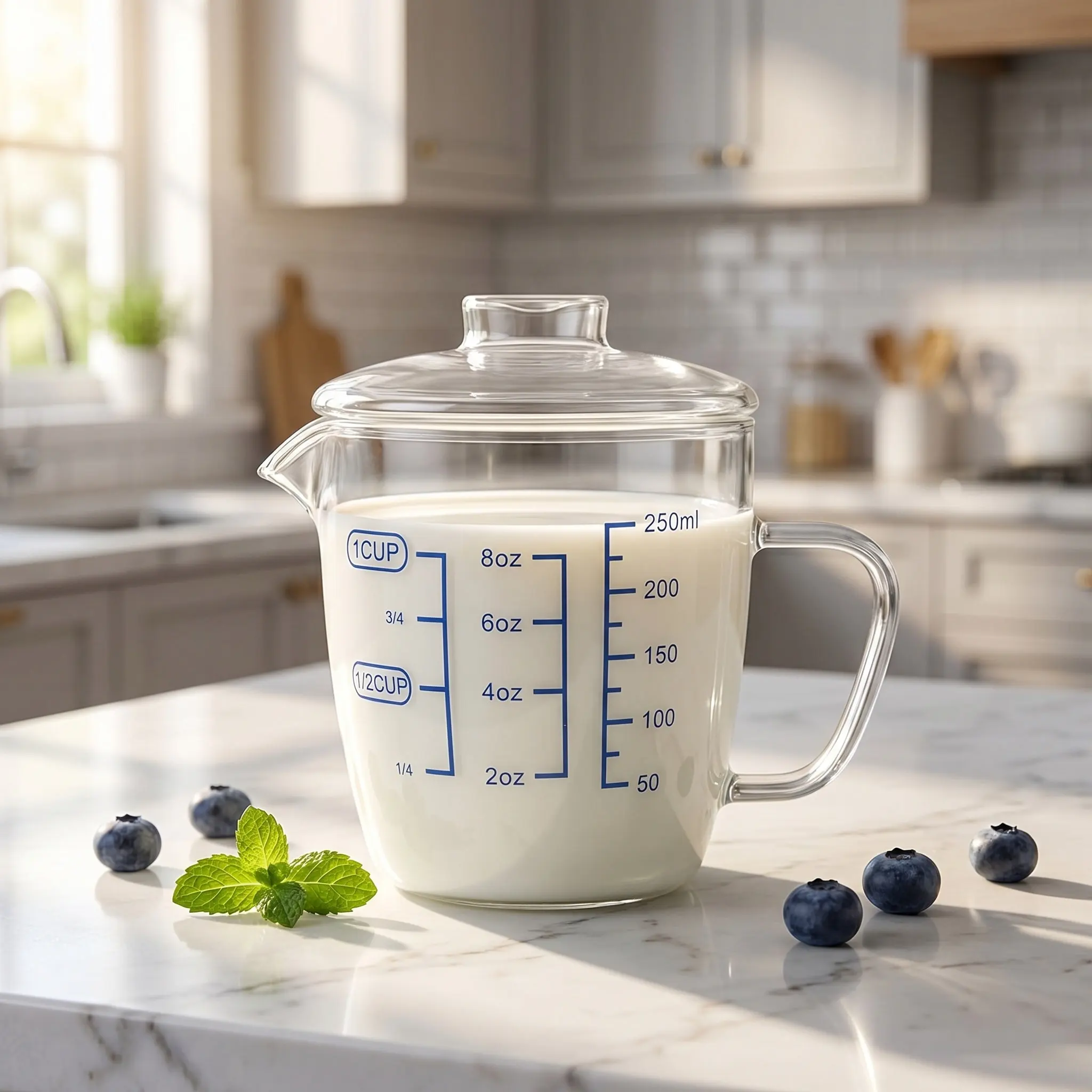 Cup With Lid Heat-resistant Scale Design Juice Beer Cocktail Coffee Tea Cream Measuring Cups