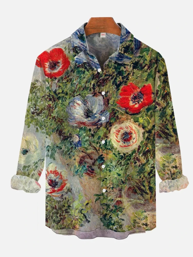 

Мужская рубашка с длинным рукавом, разноцветная дизайнерская Повседневная рубашка с 3D принтом масляных красок и цветочным принтом, уличная одежда на пуговицах