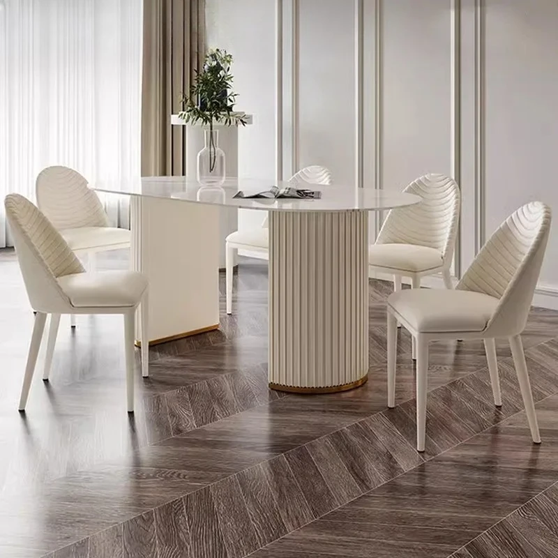 

B luxury rock slab dining table and chair combination modern simple cream style dining table