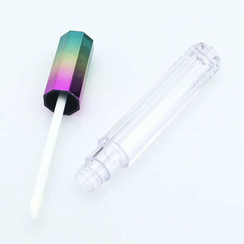 Tubos De Brilho Labial De Plástico Recarregável, Forma Criativa Octagon, Tampa Multicolor, Embalagem De Maquiagem, Base De Lipgloss, Vazio, 3ml